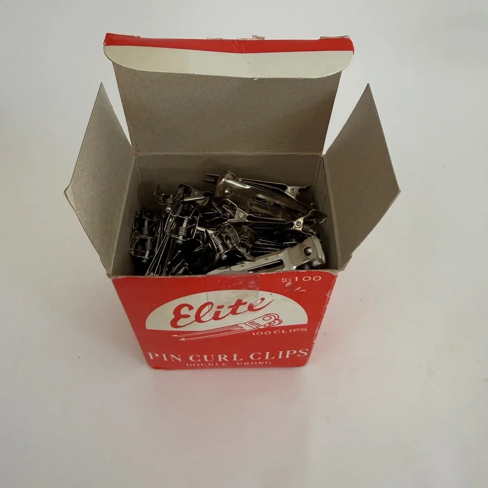 Vintage Elite Pin Curl Clips Double Prong #100 Original Box Hair Salon Lot NOS